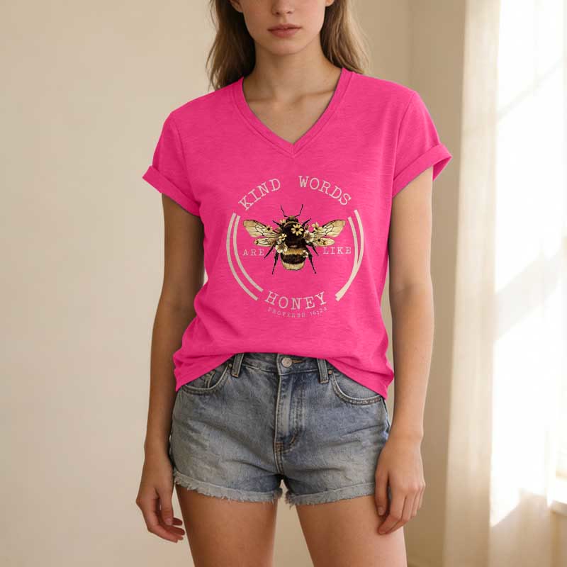 Christianartworkshop Kind Words Are Like Honey Proverbs 16:24 Bee Casual V-neck T-shirt - image 25