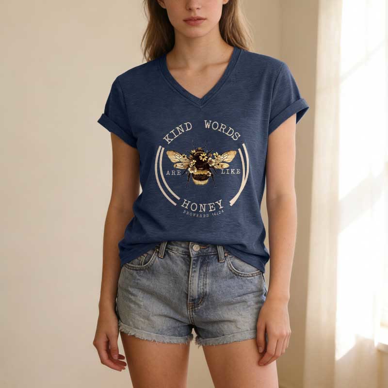 Christianartworkshop Kind Words Are Like Honey Proverbs 16:24 Bee Casual V-neck T-shirt - image 19