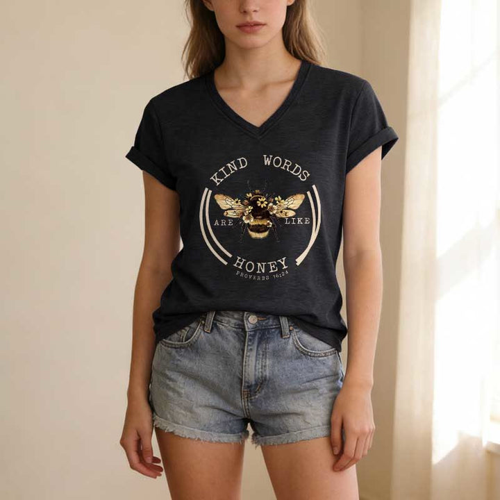 Christianartworkshop Kind Words Are Like Honey Proverbs 16:24 Bee Casual V-neck T-shirt - image 13