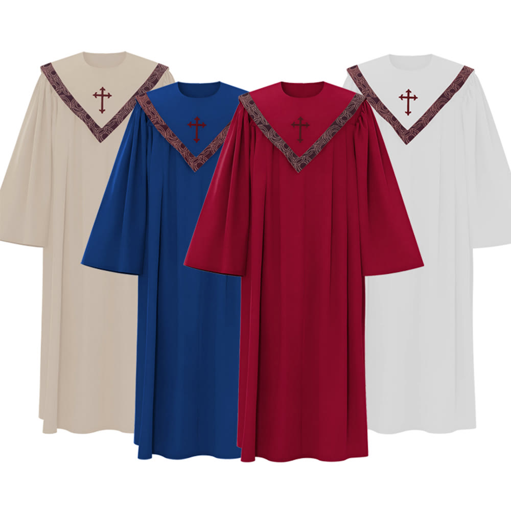 Christianartworkshop Formal Multi-Color Church Clergy Robe with Cross & Patterned Collar - 2XL - Blue - image 0