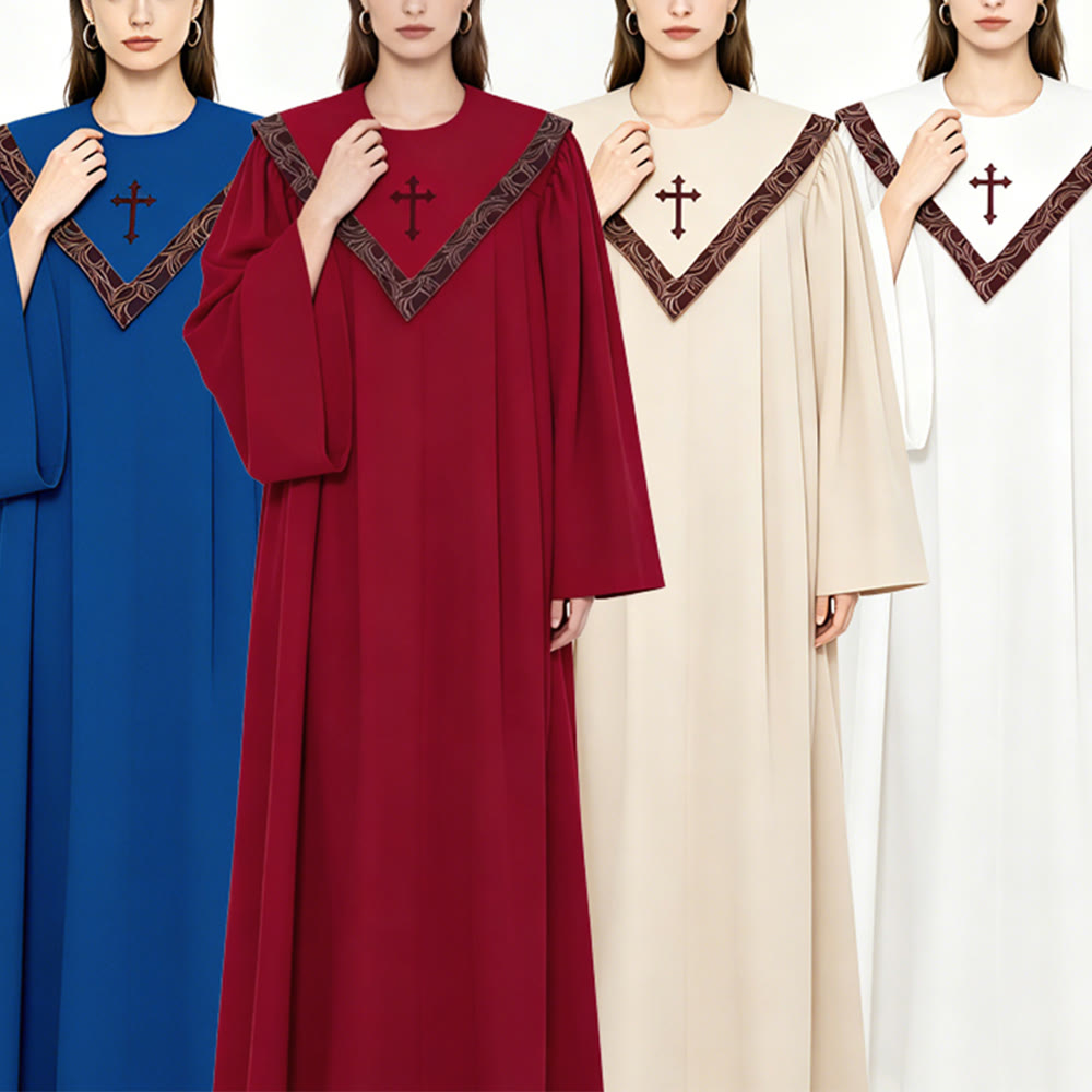 Christianartworkshop Formal Multi-Color Church Clergy Robe with Cross & Patterned Collar - image 1