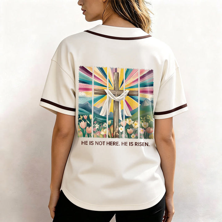 Christianartworkshop He Is Not Here He Is Risen Faith Unisex Baseball Jersey - image 3