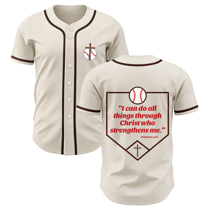 Christianartworkshop Philippians 4:13 Faith Baseball Jersey: Baseball Cross Motto Strength Devotion Athletic Shirt - Apricot - 5XL - image 6