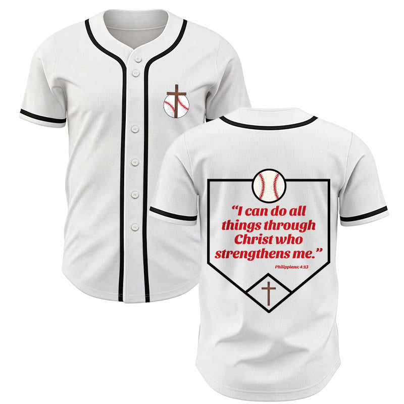 Christianartworkshop Philippians 4:13 Faith Baseball Jersey: Baseball Cross Motto Strength Devotion Athletic Shirt - White - 5XL - image 11