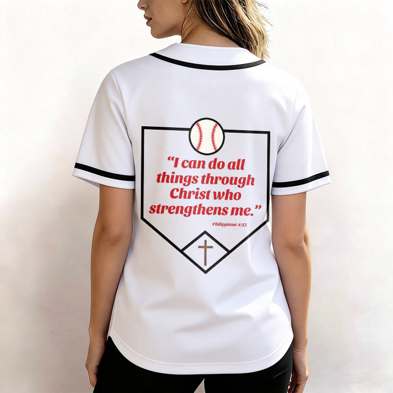 Christianartworkshop Philippians 4:13 Faith Baseball Jersey: Baseball Cross Motto Strength Devotion Athletic Shirt - image 14