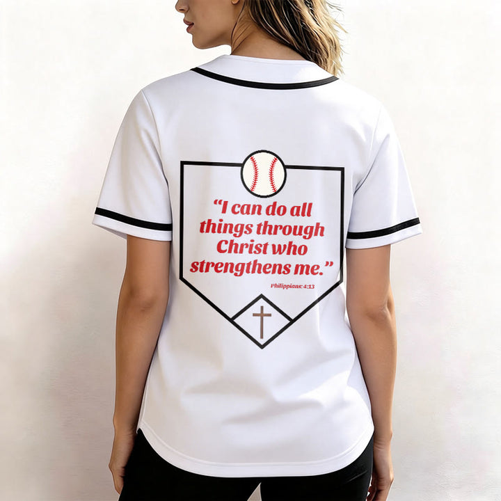 Christianartworkshop Philippians 4:13 Faith Baseball Jersey: Baseball Cross Motto Strength Devotion Athletic Shirt - image 14