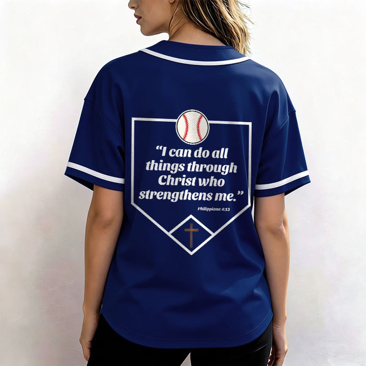 Christianartworkshop Philippians 4:13 Faith Baseball Jersey: Baseball Cross Motto Strength Devotion Athletic Shirt - image 4