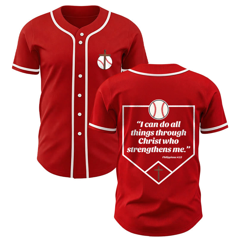 Christianartworkshop Philippians 4:13 Faith Baseball Jersey: Baseball Cross Motto Strength Devotion Athletic Shirt - Red - 5XL - image 21