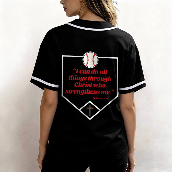 Christianartworkshop Philippians 4:13 Faith Baseball Jersey: Baseball Cross Motto Strength Devotion Athletic Shirt - image 19