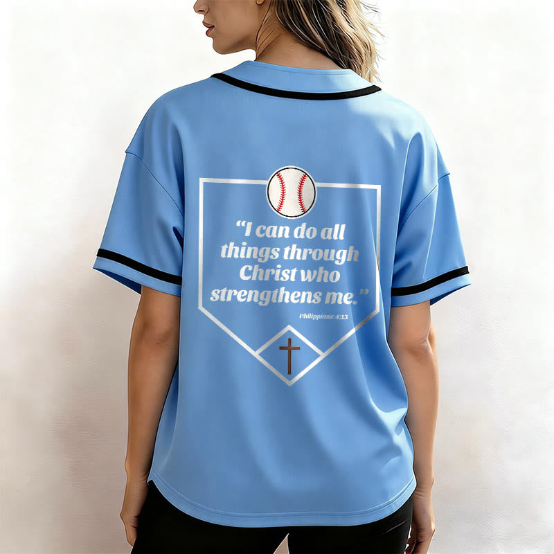 Christianartworkshop Philippians 4:13 Faith Baseball Jersey: Baseball Cross Motto Strength Devotion Athletic Shirt - image 34