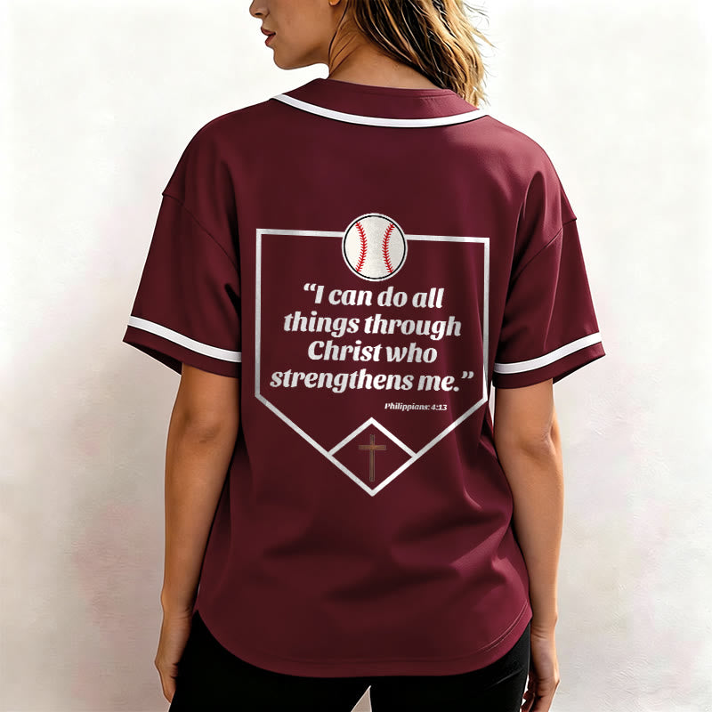 Christianartworkshop Philippians 4:13 Faith Baseball Jersey: Baseball Cross Motto Strength Devotion Athletic Shirt - image 29