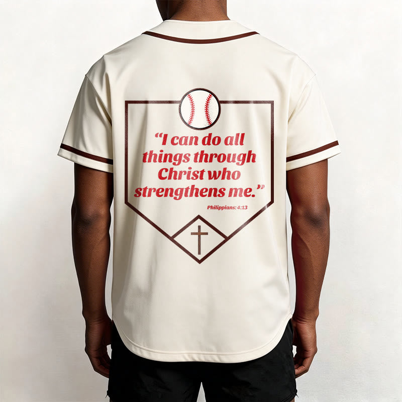 Christianartworkshop Philippians 4:13 Faith Baseball Jersey: Baseball Cross Motto Strength Devotion Athletic Shirt - image 7