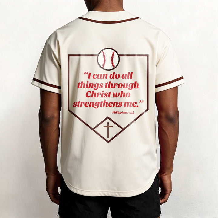Christianartworkshop Philippians 4:13 Faith Baseball Jersey: Baseball Cross Motto Strength Devotion Athletic Shirt - image 7