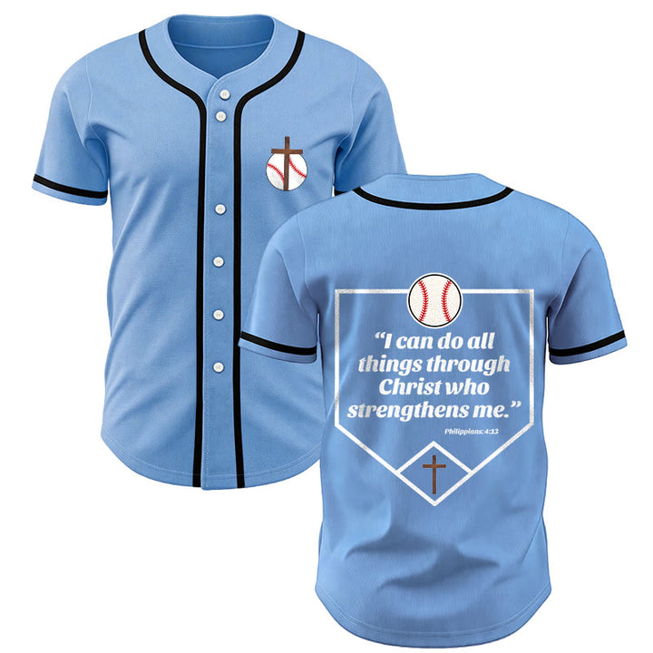 Christianartworkshop Philippians 4:13 Faith Baseball Jersey: Baseball Cross Motto Strength Devotion Athletic Shirt - Blue - 5XL - image 31