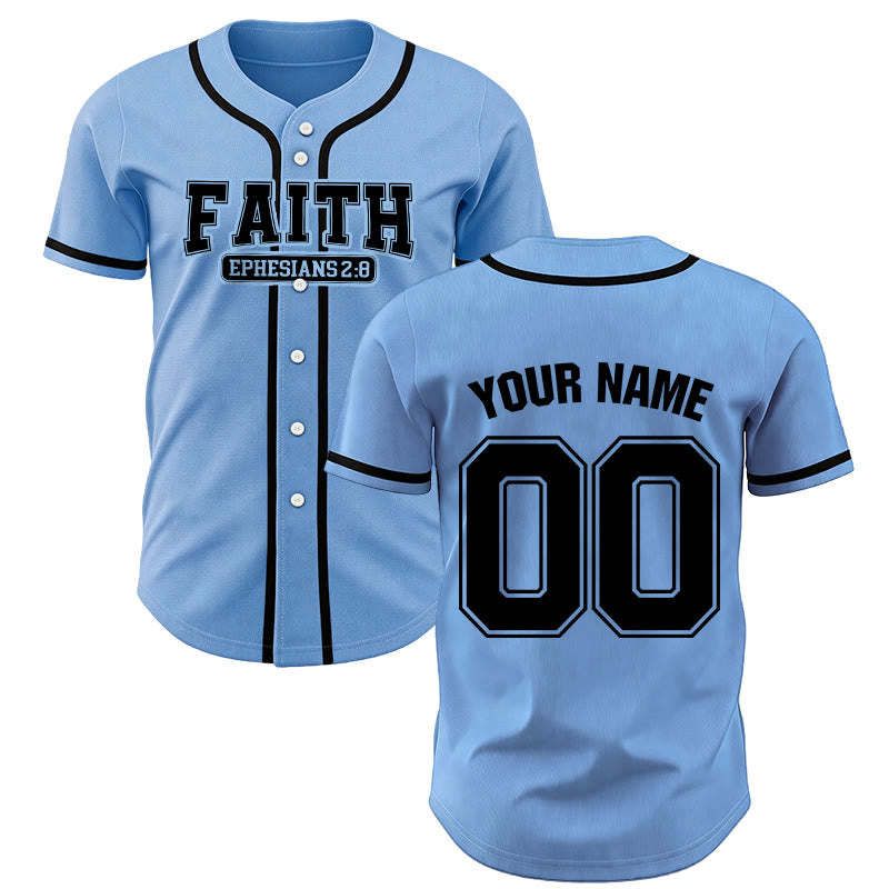 Christianartworkshop Faith Ephesians 2:8 Custom Name Number Baseball Jersey - Blue - 5XL - Name & Number Customized - image 43