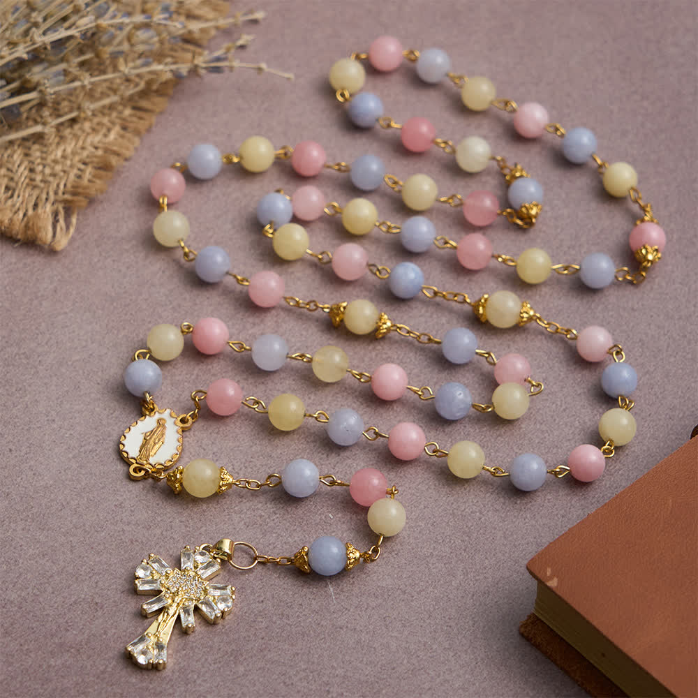 Christianartworkshop Pastel Morganite Beads Rosary with Sparkling Crucifix & Our Lady - image 5