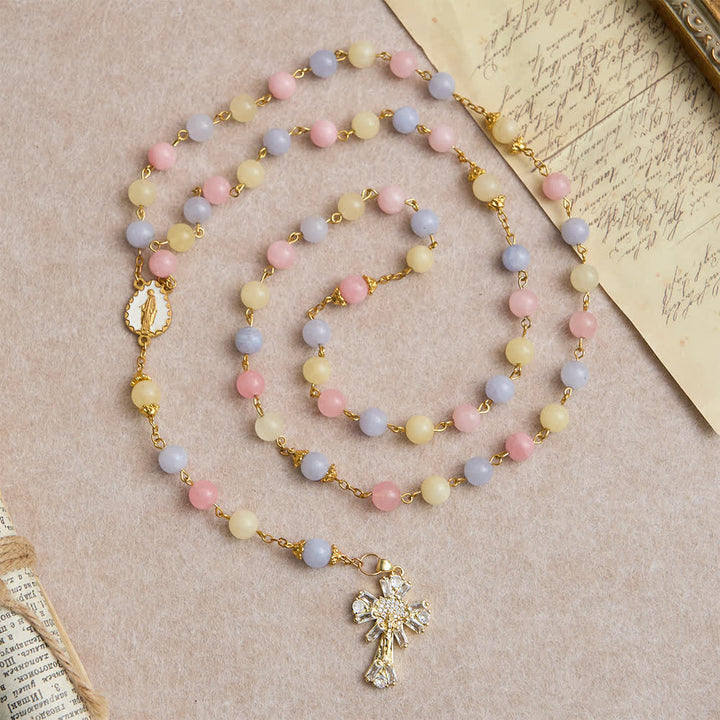 Christianartworkshop Pastel Morganite Beads Rosary with Sparkling Crucifix & Our Lady - image 4