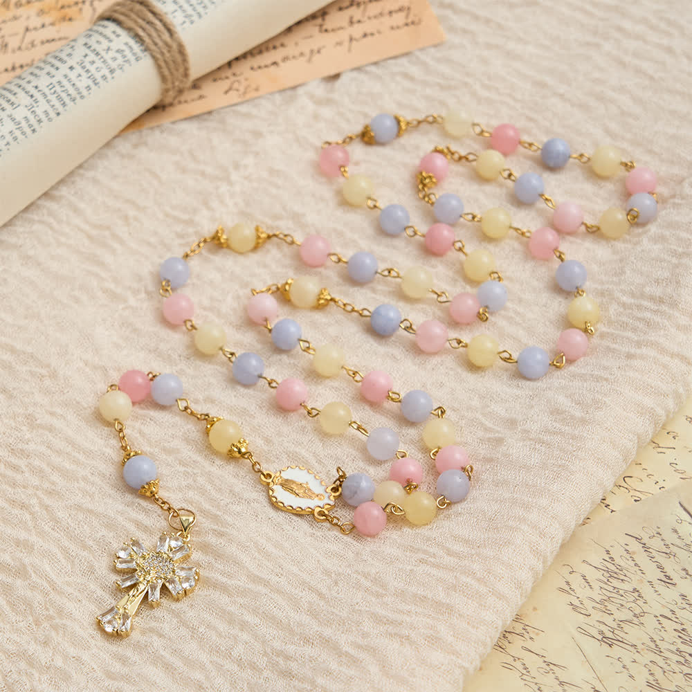 Christianartworkshop Pastel Morganite Beads Rosary with Sparkling Crucifix & Our Lady - image 2