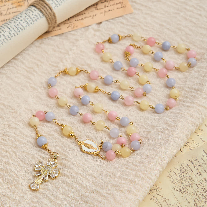 Christianartworkshop Pastel Morganite Beads Rosary with Sparkling Crucifix & Our Lady - image 2