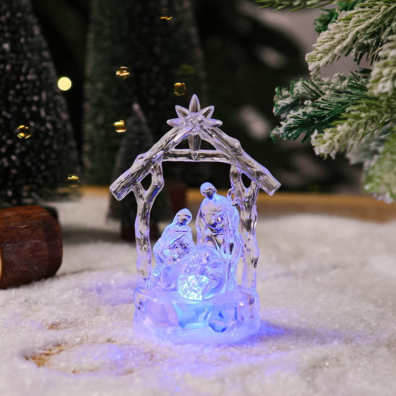 Christianartworkshop Transparent Lighted Holy Family Nativity Figurine: Luminous Symbol of Divine Light & Sacred Birth - Purple Light - image 4