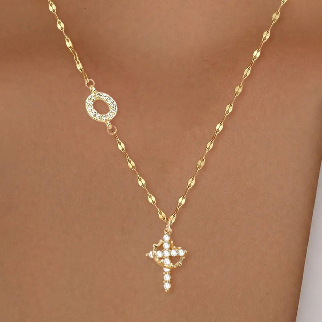 Christianartworkshop Golden & Silver-Tone Personalized A-Z Initial Crown Cross Necklace: Custom Sacred Faith Monogram Pendant Jewelry - O - Golden - image 17