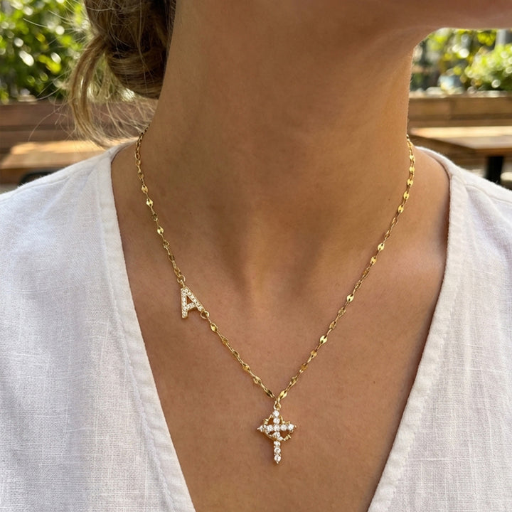 Christianartworkshop Golden & Silver-Tone Personalized A-Z Initial Crown Cross Necklace: Custom Sacred Faith Monogram Pendant Jewelry - image 2
