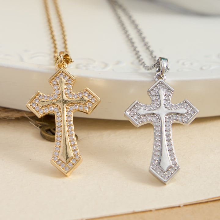 Christianartworkshop Modern Layered Zircon Cross Pendant Necklace: Sleek Sacred Statement Faith Jewelry - image 1