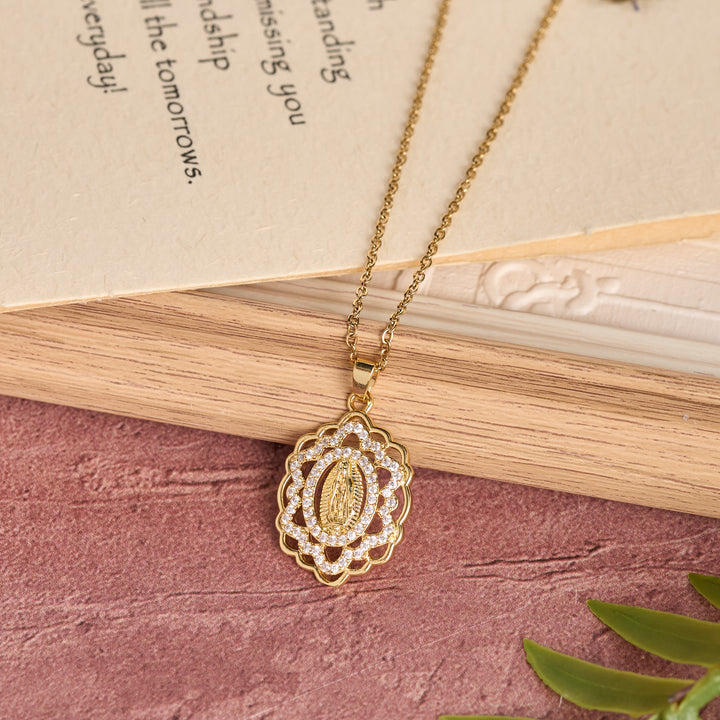 Christianartworkshop Ornate Lace-Edged Our Lady Zircon Necklace: Timeless Symbol Of Heavenly Maternal Protection - image 2