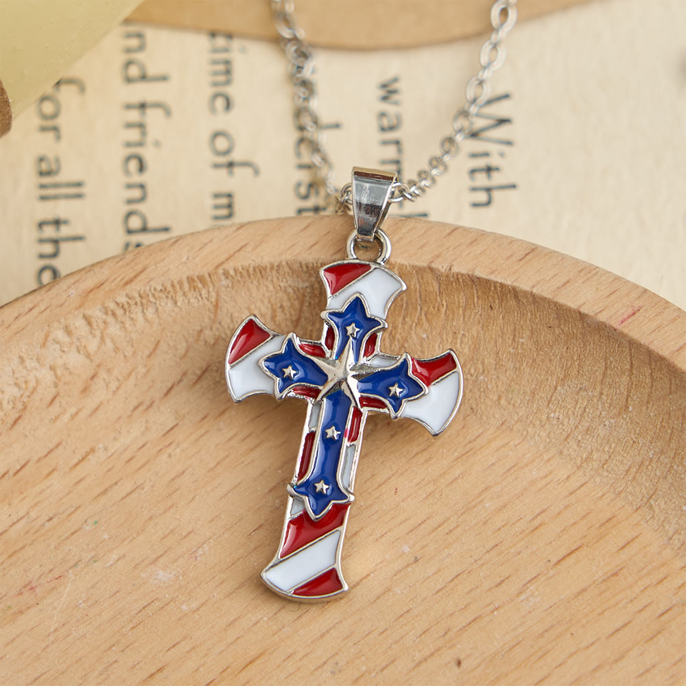 Christianartworkshop Patriotic Double Layer Stars and Stripes Cross Necklace: Independence Day Inspired Faith Jewelry - image 1