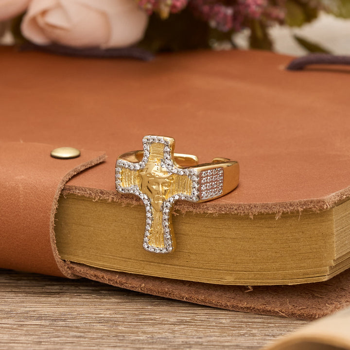 Christianartworkshop Jesus Face Cross Open Ring: A Bold Symbol of Redemptive Grace - Jesus Cross(Suitable for US Sizes 6-8) - image 0