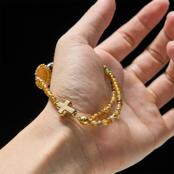Christianartworkshop Peacock Agate Magnetic Rosary Bracelet with Golden St. Benedict - image 14