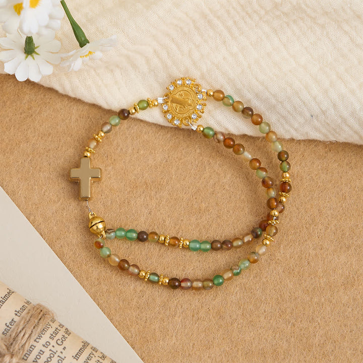 Christianartworkshop Dragon Vein Agate Magnetic Rosary Bracelet with Golden St. Benedict - image 7