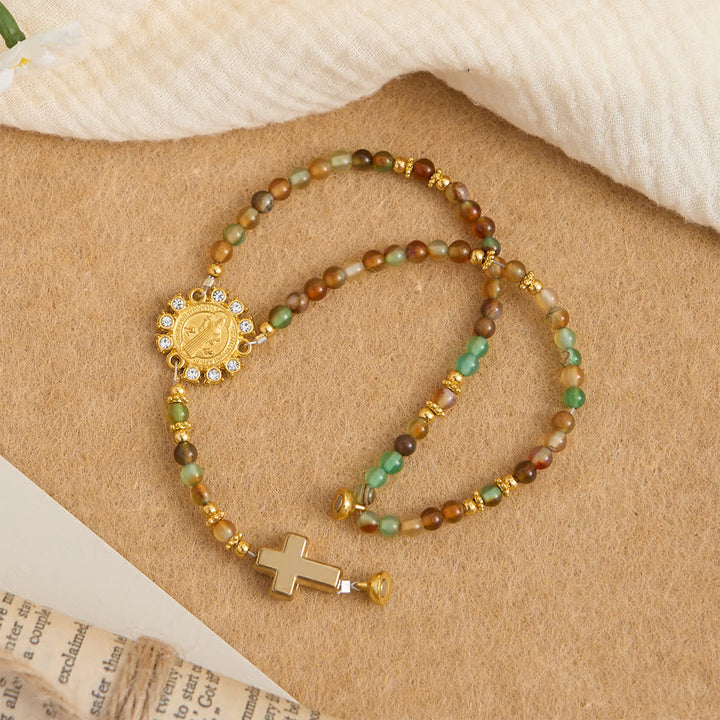 Christianartworkshop Dragon Vein Agate Magnetic Rosary Bracelet with Golden St. Benedict - image 6