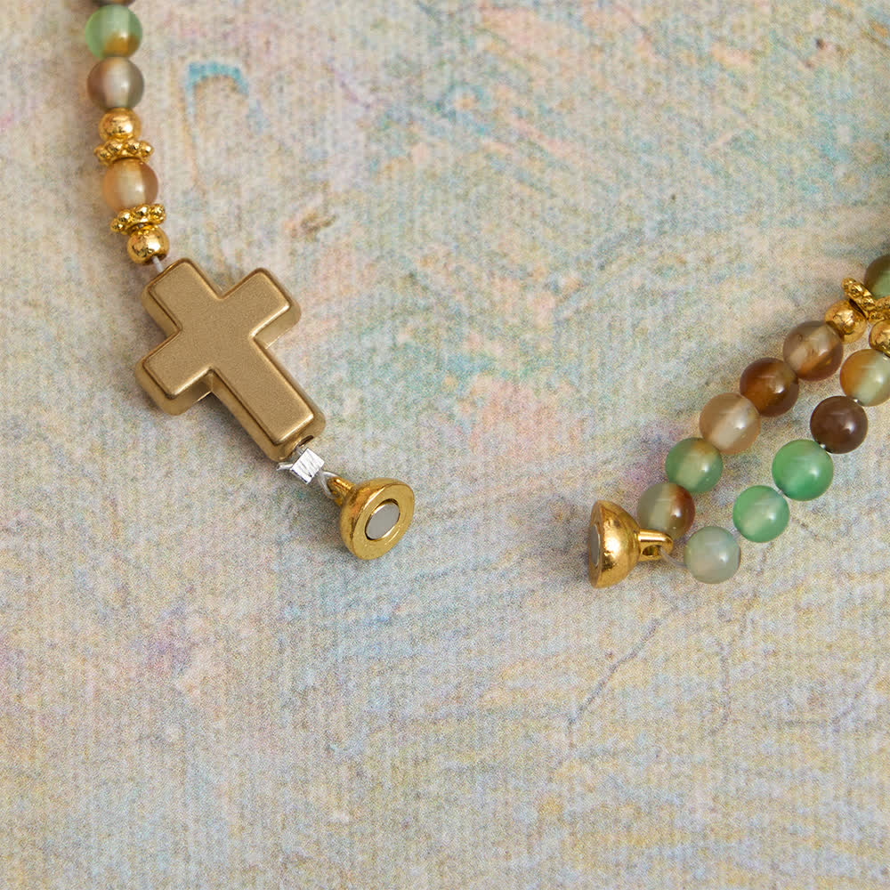 Christianartworkshop Dragon Vein Agate Magnetic Rosary Bracelet with Golden St. Benedict - image 14