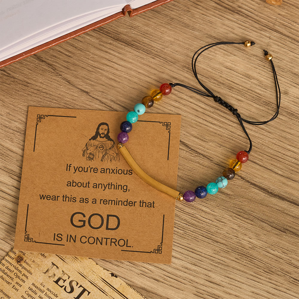 Christianartworkshop Adjustable Natural Stone Faith Bracelet With Scripture Reminder Card - Golden - image 0