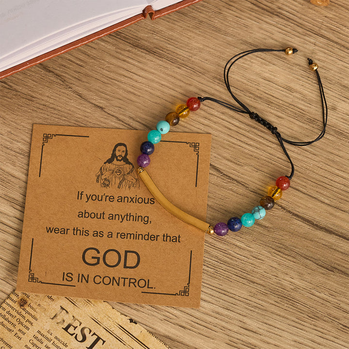 Christianartworkshop Adjustable Natural Stone Faith Bracelet With Scripture Reminder Card - Golden - image 0