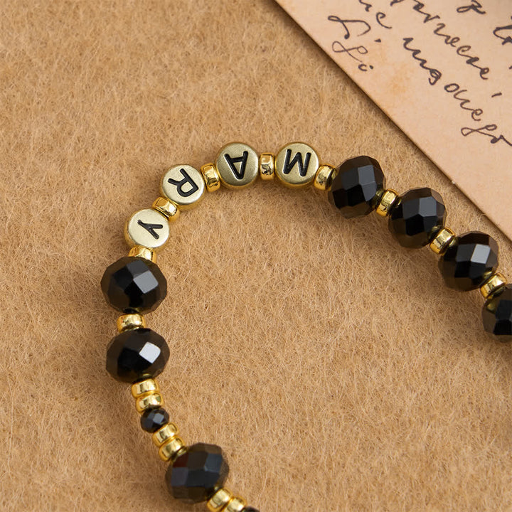 Christianartworkshop Black Faceted Glass Virgin Mary Rosary with Custom Name Letters for Mom - image 6