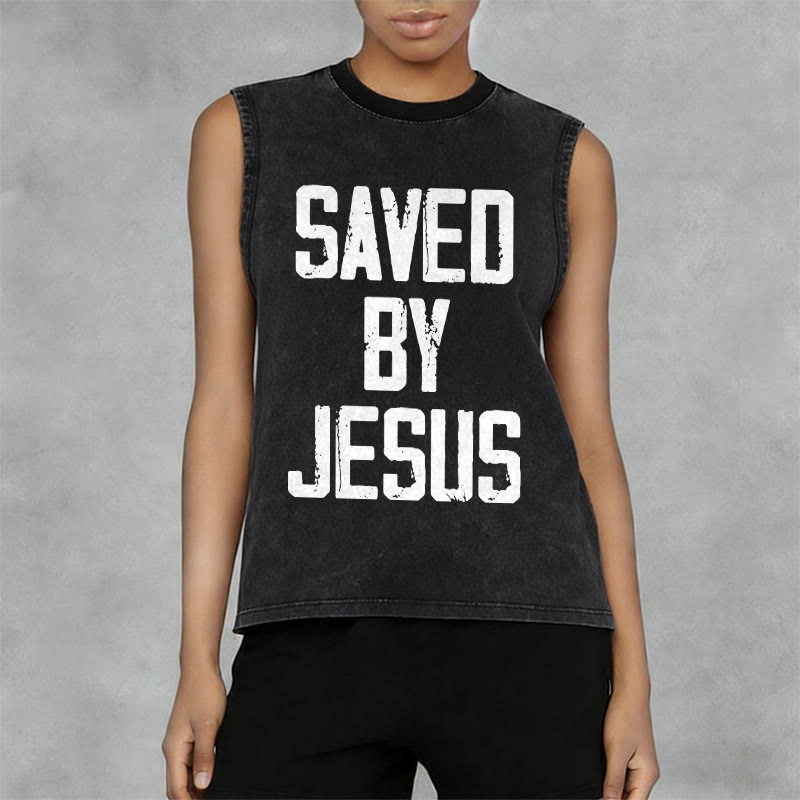 Christianartworkshop Saved By Jesus Unisex Washed Tank Top - image 11
