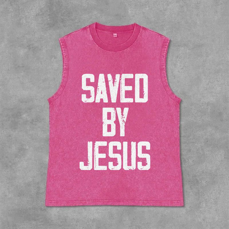 Christianartworkshop Saved By Jesus Unisex Washed Tank Top - Pink - 2XL - image 12