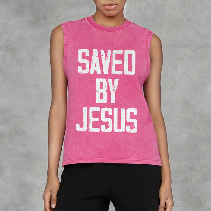 Christianartworkshop Saved By Jesus Unisex Washed Tank Top - image 14