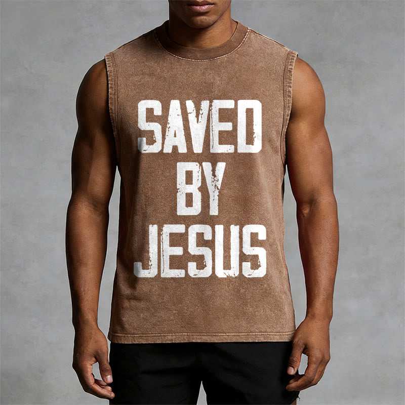Christianartworkshop Saved By Jesus Unisex Washed Tank Top - image 2