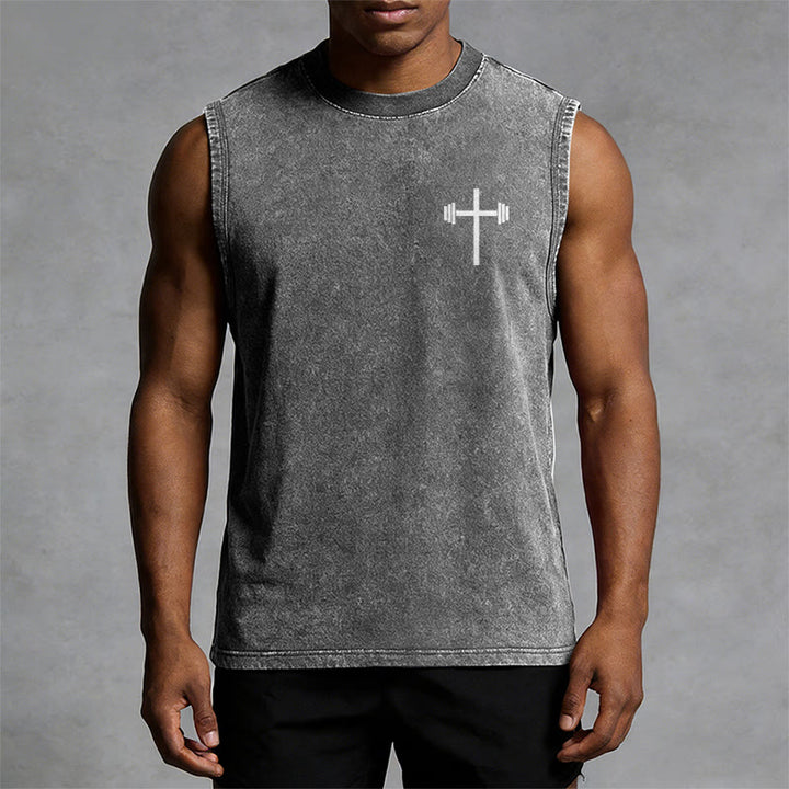 Christianartworkshop Lift Heavy Pray Hard Unisex Washed Tank Top - image 17