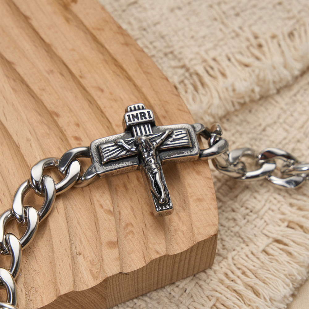 Christianartworkshop Heavy-Duty Cuban Link Crucifix Bracelet with INRI Detail - image 2