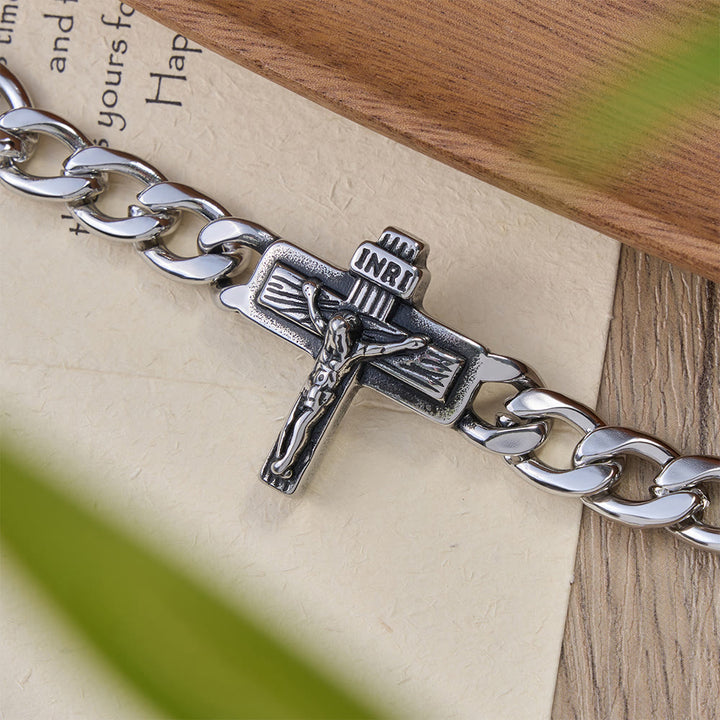 Christianartworkshop Heavy-Duty Cuban Link Crucifix Bracelet with INRI Detail - image 3