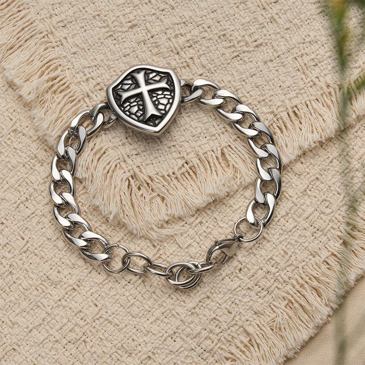 Christianartworkshop Heavy Link Textured Shield Cross Bracelet: Symbol Of Unwavering Belief & Style - image 1