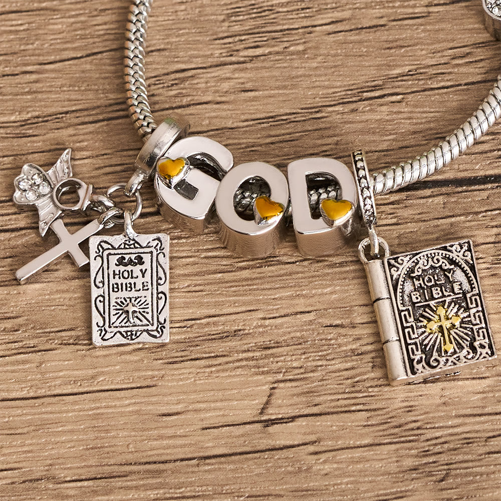 Christianartworkshop GOD & Bible Charm Bracelet with Cross and Scripture Beads: A Symbol of Unwavering Faith and Divine Love - image 4