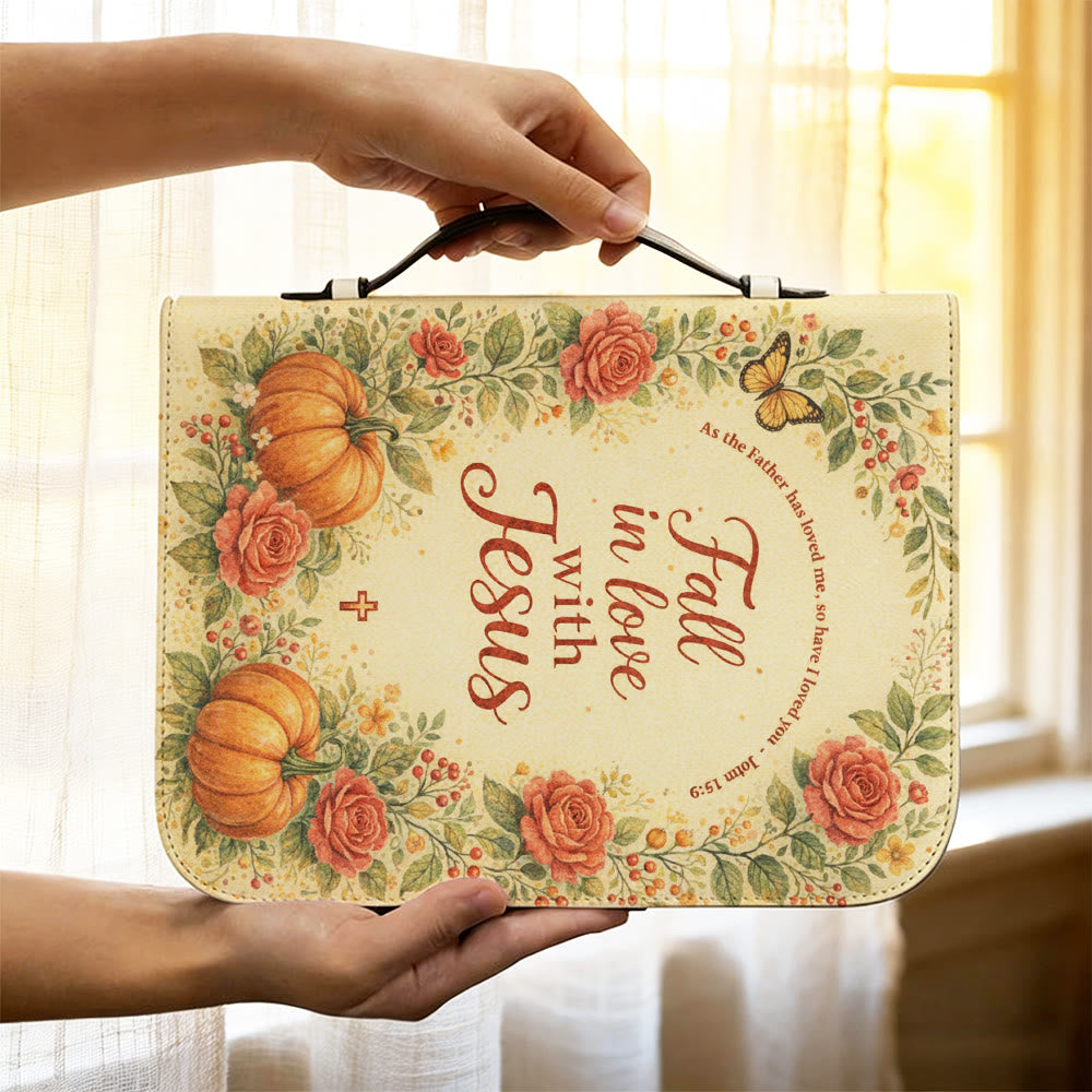 Christianartworkshop Fall in Love with Jesus Floral & Pumpkin Zippered Bible Cover - image 11