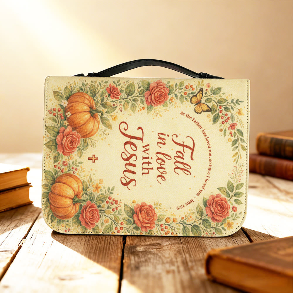 Christianartworkshop Fall in Love with Jesus Floral & Pumpkin Zippered Bible Cover - image 4