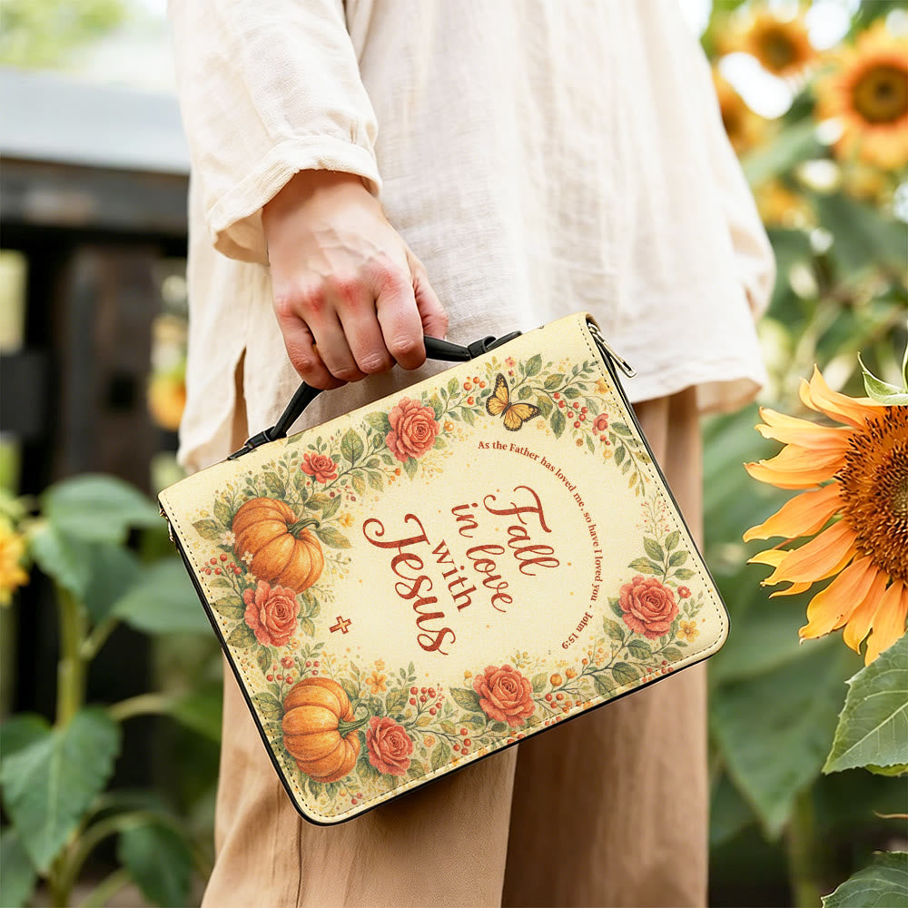 Christianartworkshop Fall in Love with Jesus Floral & Pumpkin Zippered Bible Cover - image 5