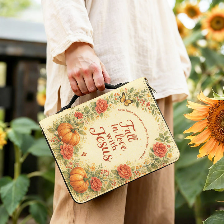Christianartworkshop Fall in Love with Jesus Floral & Pumpkin Zippered Bible Cover - image 5